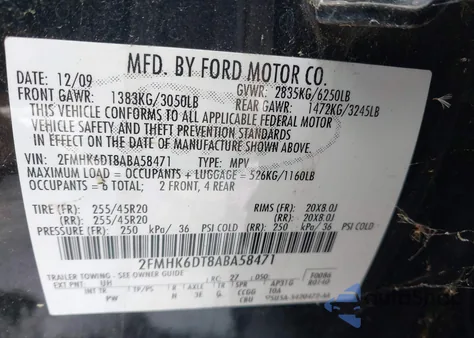 2010 Ford Flex Limited from USA, damaged, VIN 2FMHK6DT8ABA58471